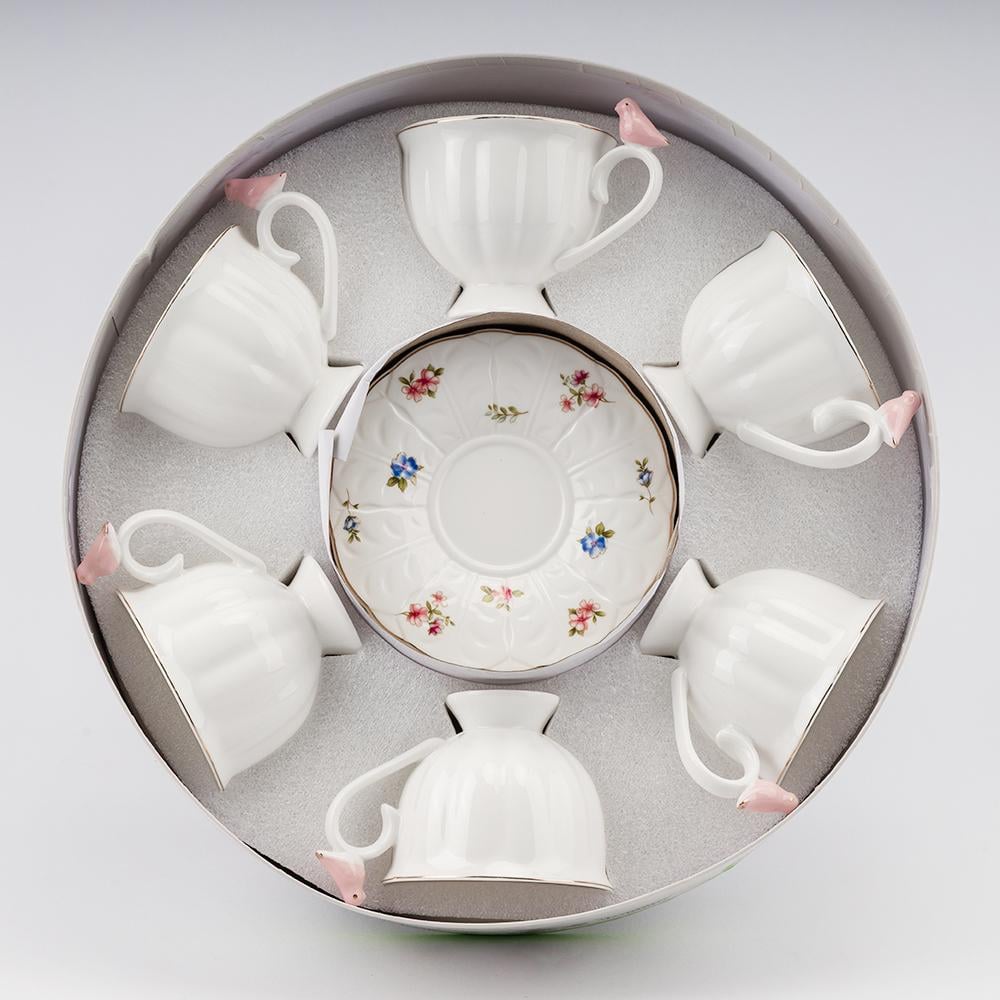 Набор чайных чашек и блюдец Птичий шепот на 6 персон 230 мл Белый (9292-004)