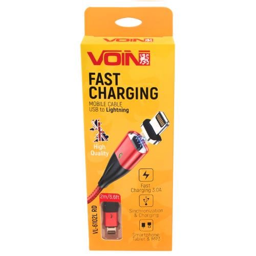 Кабель магнитный Voin VL-6102L USB-Lightning быстрая зарядка/передача данных 3 А 2 м Red (13537540)