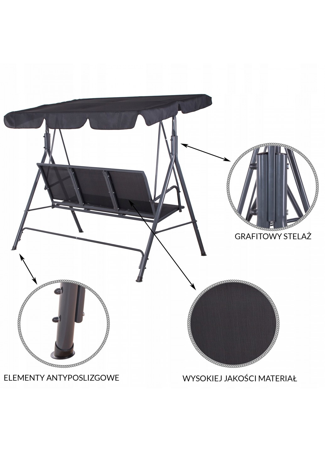 Садова гойдалка Springos Fiona 150x170 см Чорний (GS0010) - фото 10
