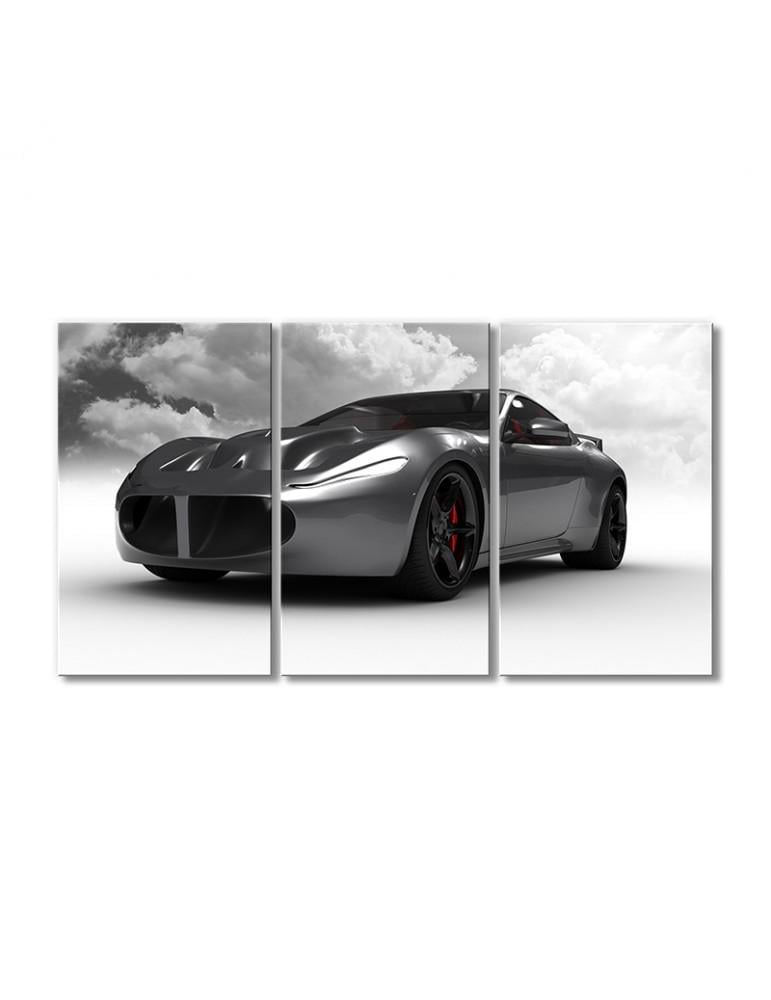 Картина модульная Серебряный автомобиль 3 модуля 60x90 см