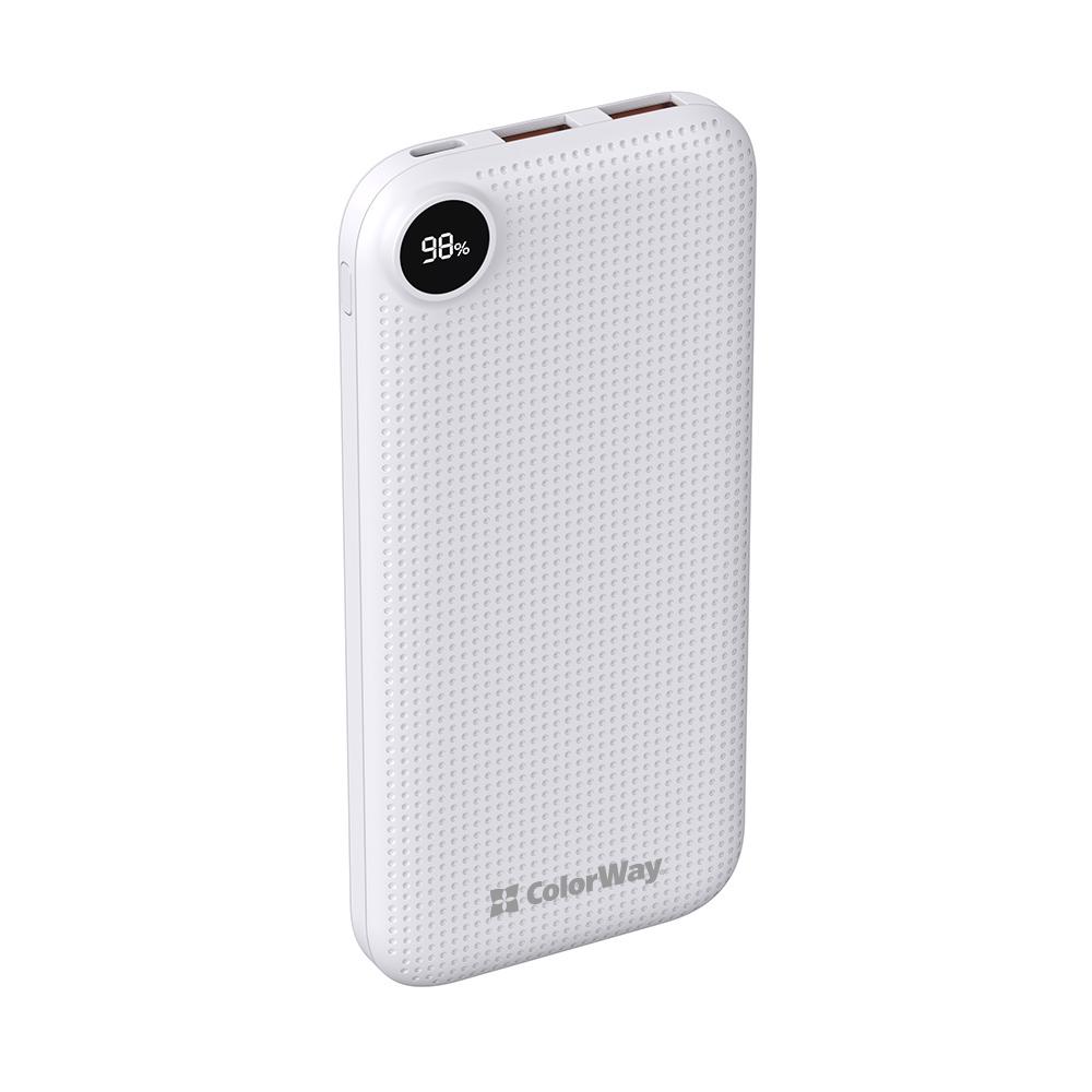 Повербанк ColorWay Slim LCD 10000 mAh White (CW-PB100LPH2WT-D)