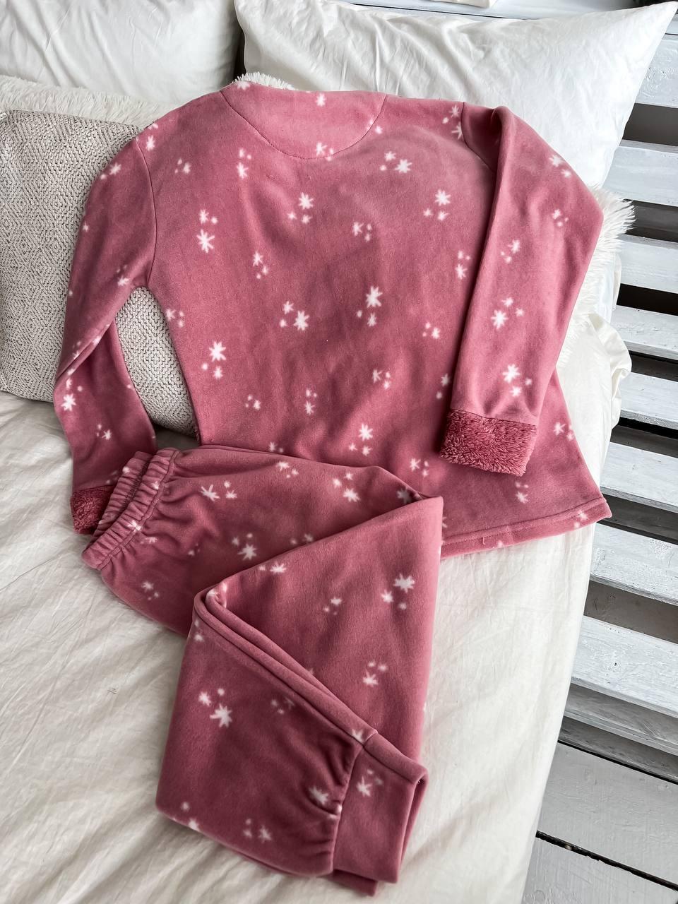 Пижама женская DO2166 на флисе с принтом XL Розовый - фото 8