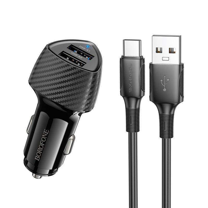 Зарядное устройство для авто Borofone BZ31A Solid с двумя портами USB-A и кабель USB-A to Type-C Black (24356) Зарядное устройство для авто Borofone BZ31A Solid с двумя портами USB-A и кабель USB-A to Type-C Black (24356)