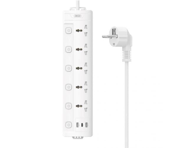 Подовжувач мережевий Xo WL19 5AC USB-A 1USB-C 2 м White