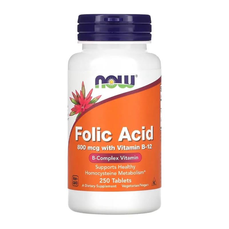 Фолієва кислота NOW Folic Acid with Vitamin B-12 800 мкг 250 капс. (07124-01)