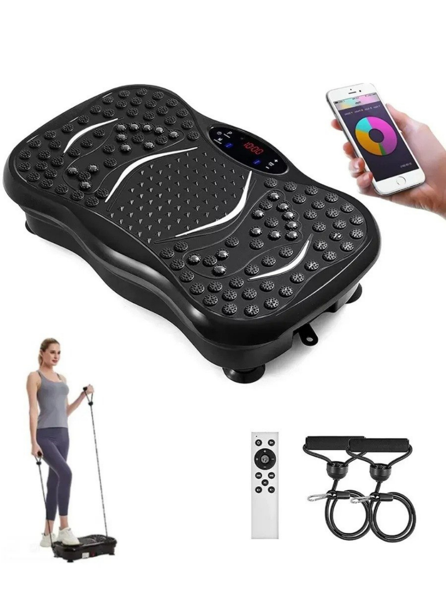 Тренажер с виброплатформой и эспандерами для похудения 99 режимов до 150 кг черный (4635742964) - фото 3