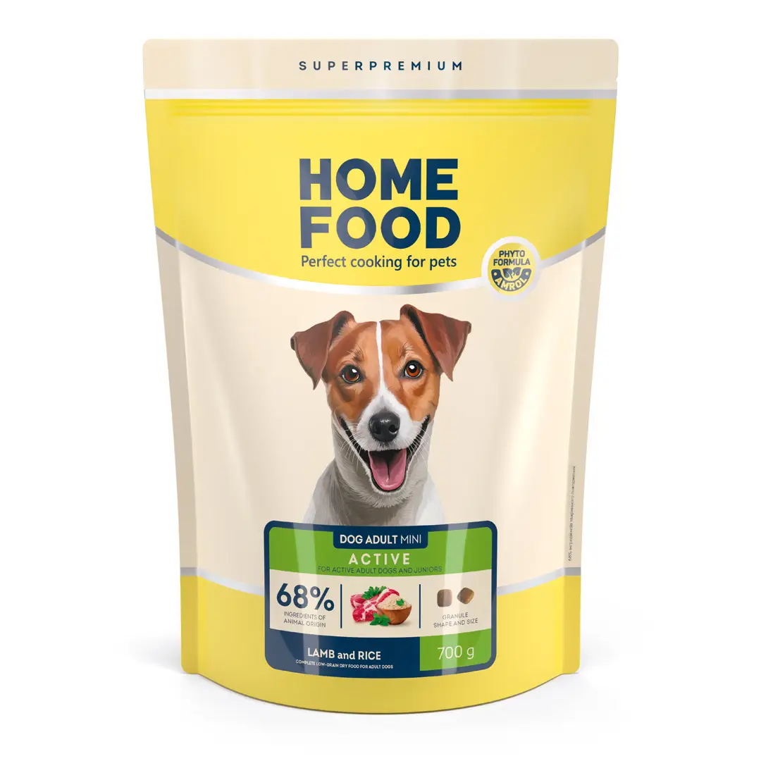 Корм сухий низькозерновий Home Food для активних собак та юніорів малих порід з ягнятиною та рисом 700 г (336) Корм сухий низькозерновий Home Food для активних собак та юніорів малих порід з ягнятиною та рисом 700 г (336)