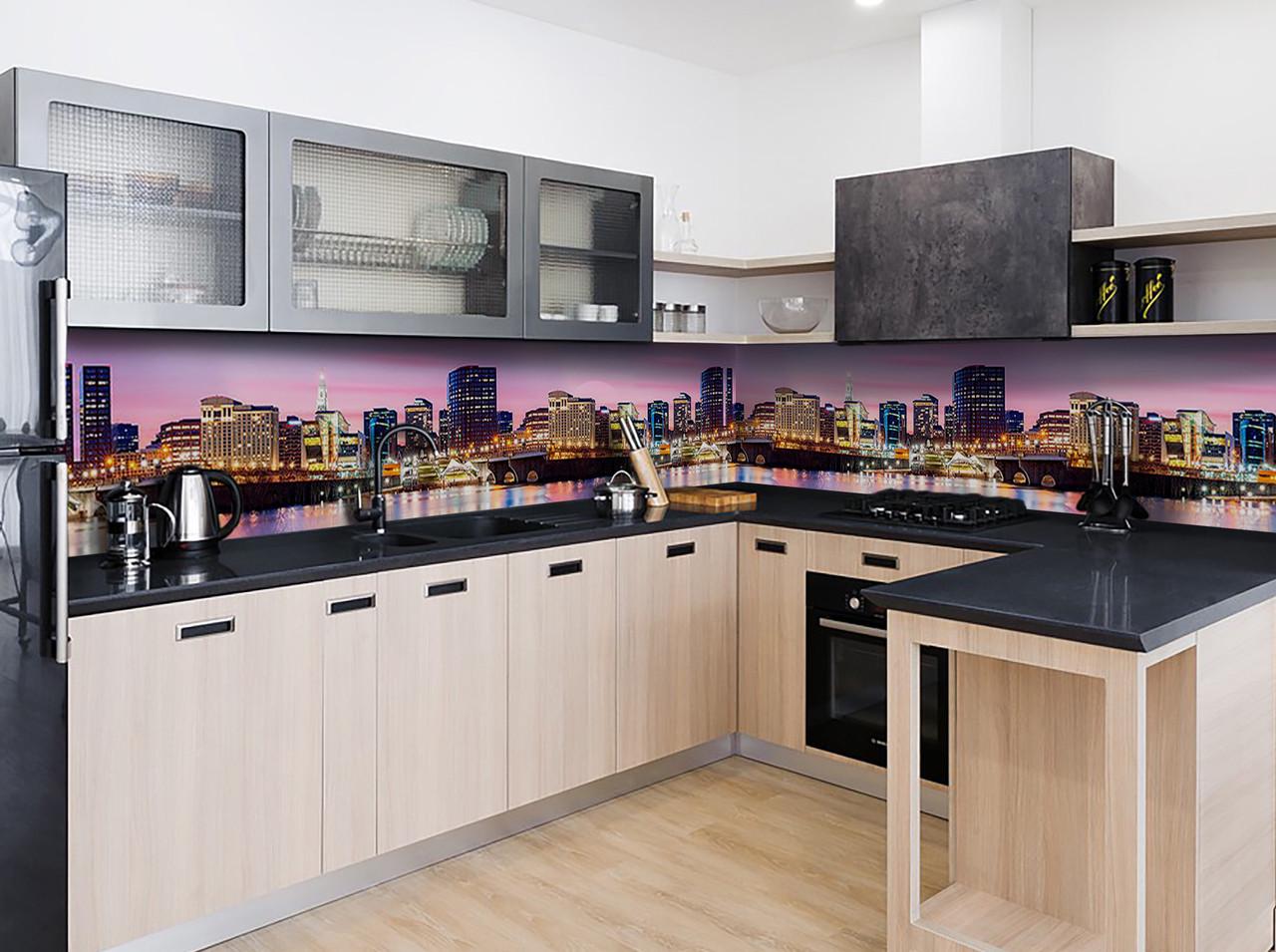 Кухонний фартух Вечірні вогні міста плівка із самоклеючої вінілової плівки 65х250 см Рожевий