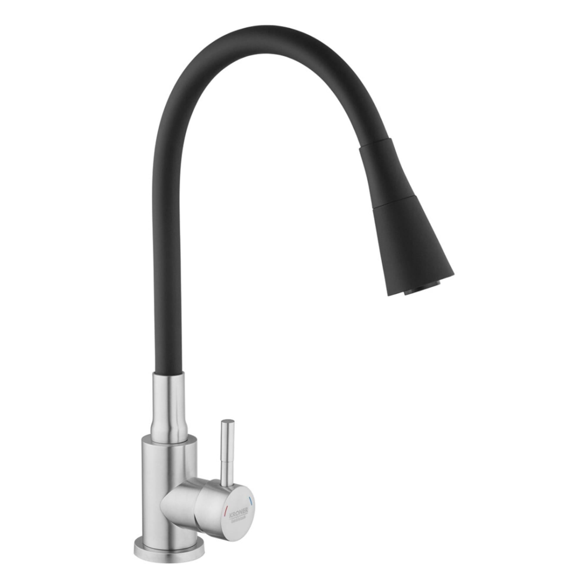 Смеситель кухонный Kroner KRP Edelstahl Klassisch ESG031BLK с гибким изливом Сталь/Черный (CV035371)