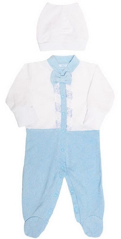 Комплект детской одежды хлопковый нарядный для мальчика Gabbi Карапузик 62 см Белый/голубой 62 см (10544)