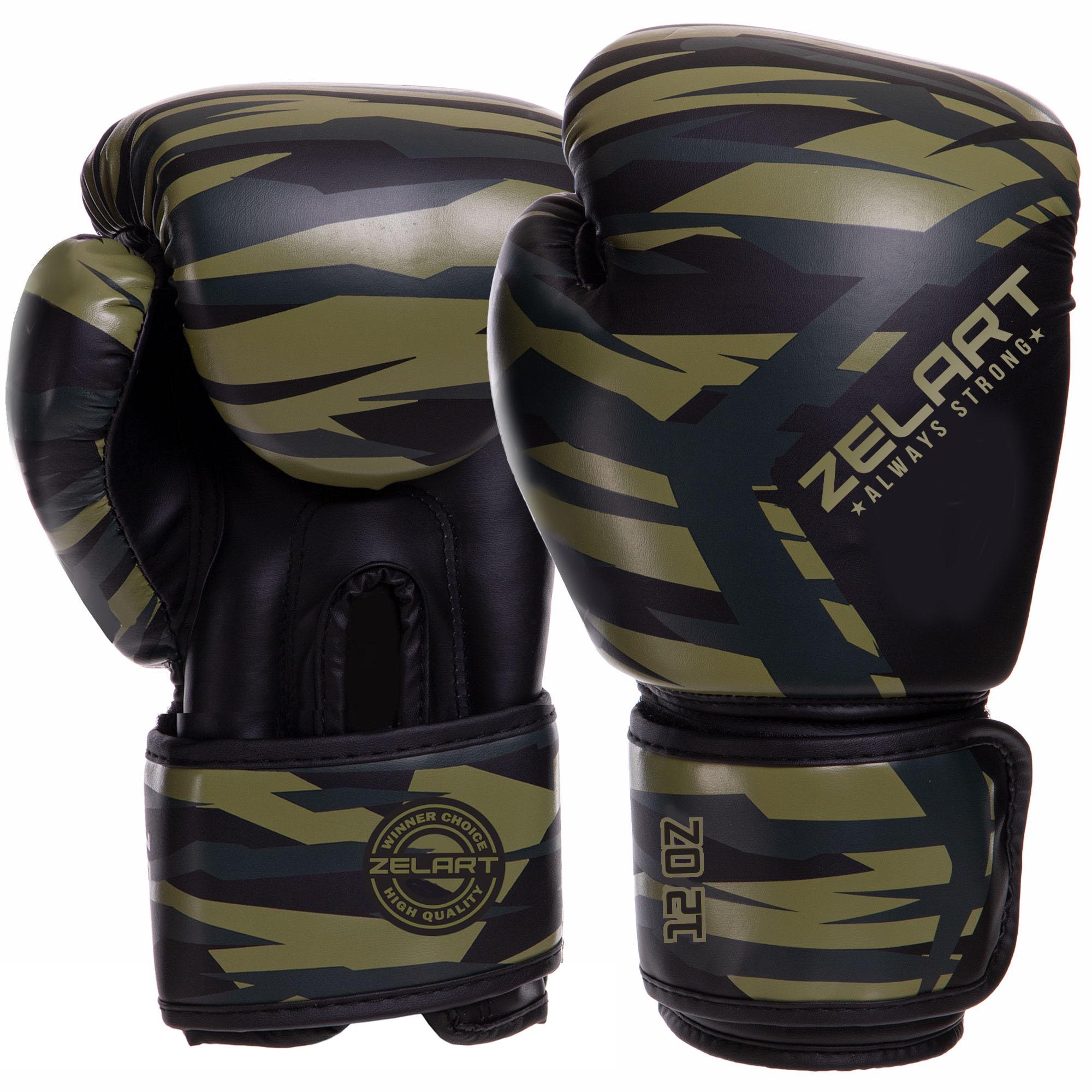 Перчатки боксерские Zelart PU 12 oz Камуфляж хаки (BO-3397_Комуфляж хаки_12_унти)