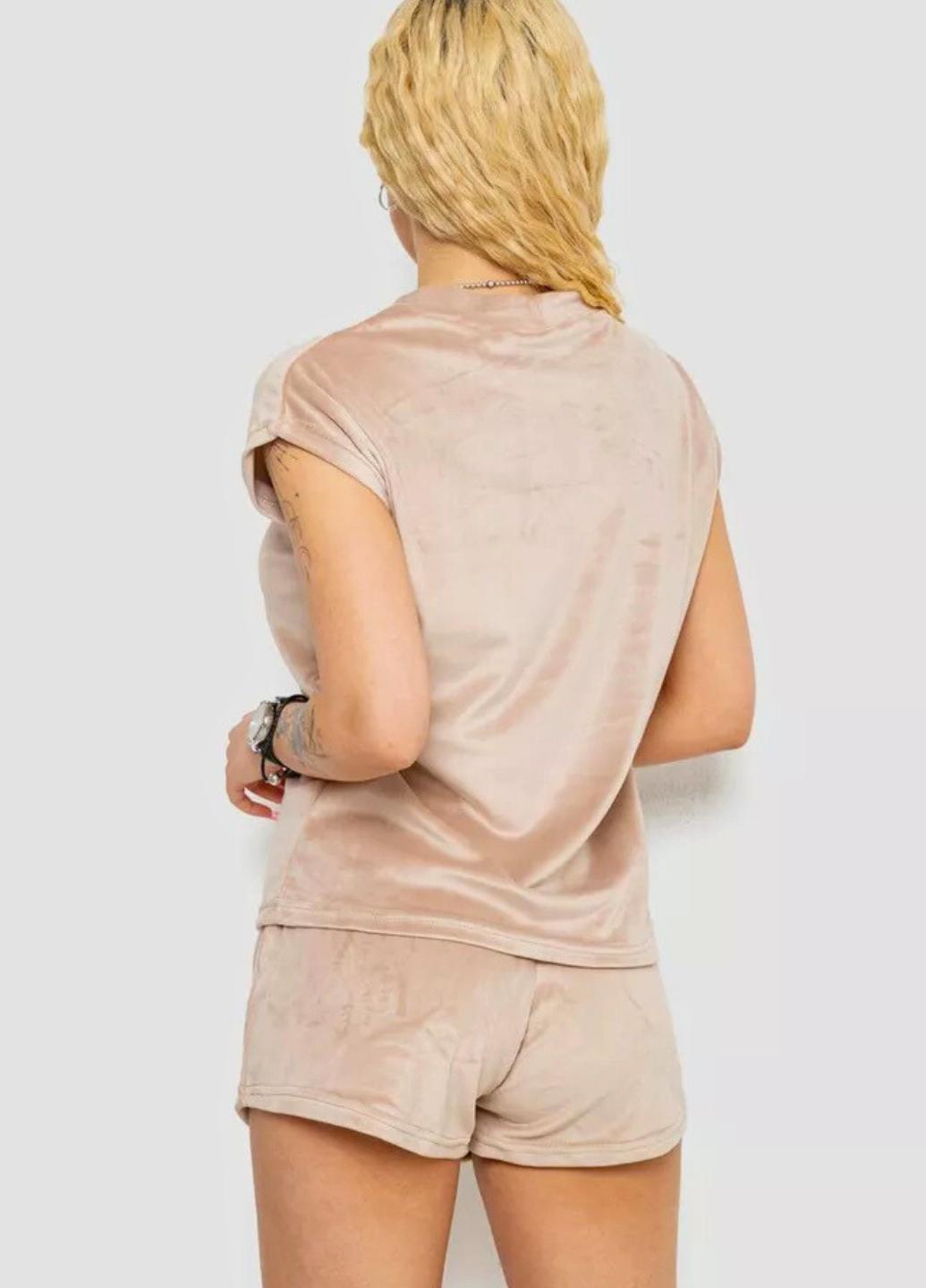 Піжама жіноча велюрова Juicy футболка/шорти XL Beige (7612) - фото 4