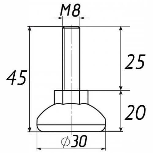 Опора регульована Steelfix М8х45 D30мм Чорний (246254) - фото 2