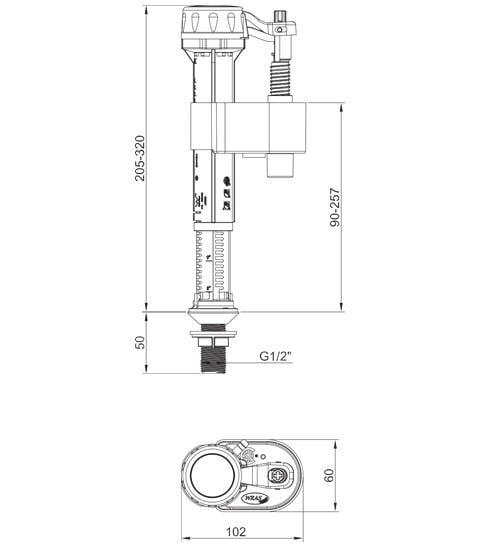 Арматура наполнительная KOER KT-0103-1/2" с нижним подключением и латунной резьбой полипропилен (OL-KR5608) - фото 2