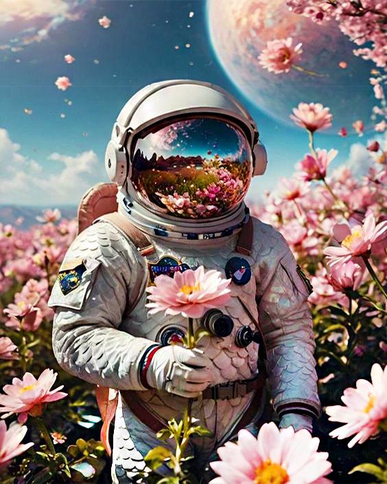 Алмазная мозаика MY-Art Астронавт в цветах на подрамнике квадратные алмазы 40х50 см (ТNG1748)