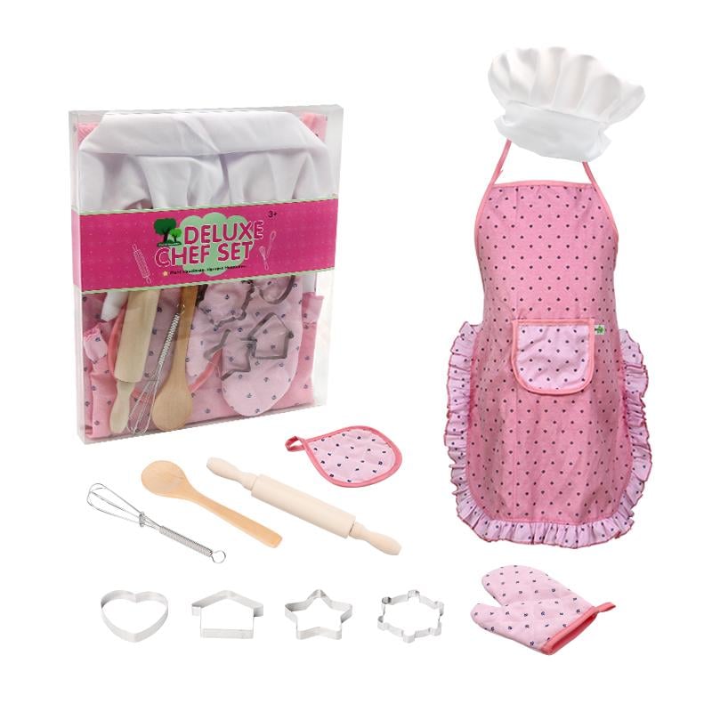 Детский игровой набор Deluxe Chef Set Маленький повар с фартуком и аксессуарами 11 шт. Нежно-розовый