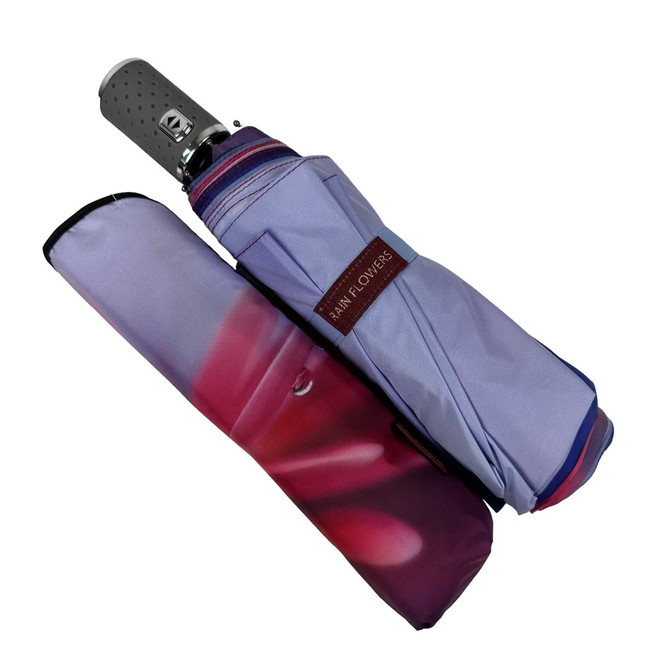 Зонт женский автомат Rain Flower цветочный принт в подарочной упаковке с платком (01030-4) - фото 7