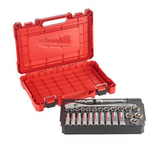 Набор головок метрических Milwaukee 1/2" с воротком 28 пр. (4932471864)
