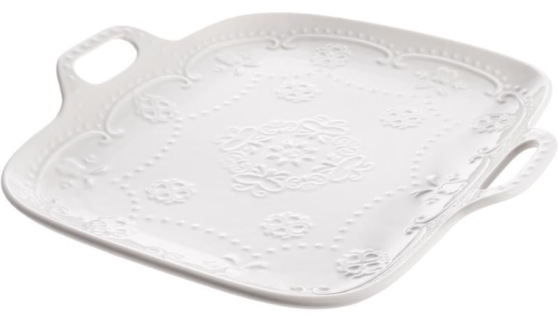 Блюдо сервірувальне Bona Біле Мереживо порцелянове 26 см з ручками 2 шт. Білий (BD-988-390)