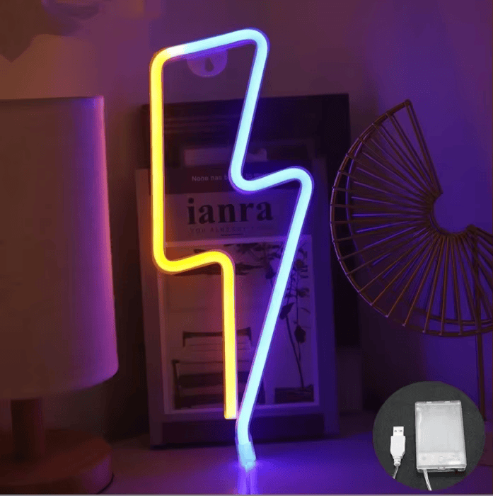Неоновый светильник настенный-ночник Молния на батарейках/USB 34х13 см Синий (2692404697)