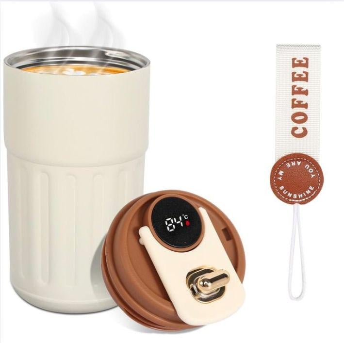 Термокухоль з інтелектуальним дисплеєм температури нержавіюча сталь з коричневою кришкою 420 мл Білий (2466192152) - фото 9