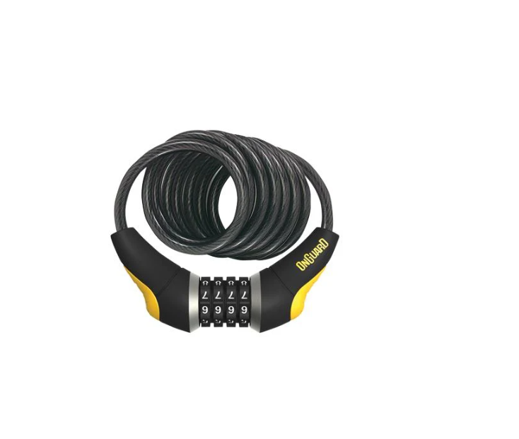 Замок Onguard DOBERMAN кодовый на 4 цифры Спиральный трос 240 см х12 мм поворотный держатель на раму