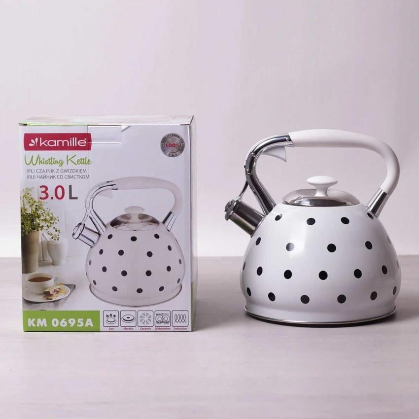 Чайник Kamille КМ-0695AN из нержавеющей стали со свистком 3 л Белый (2002684259)