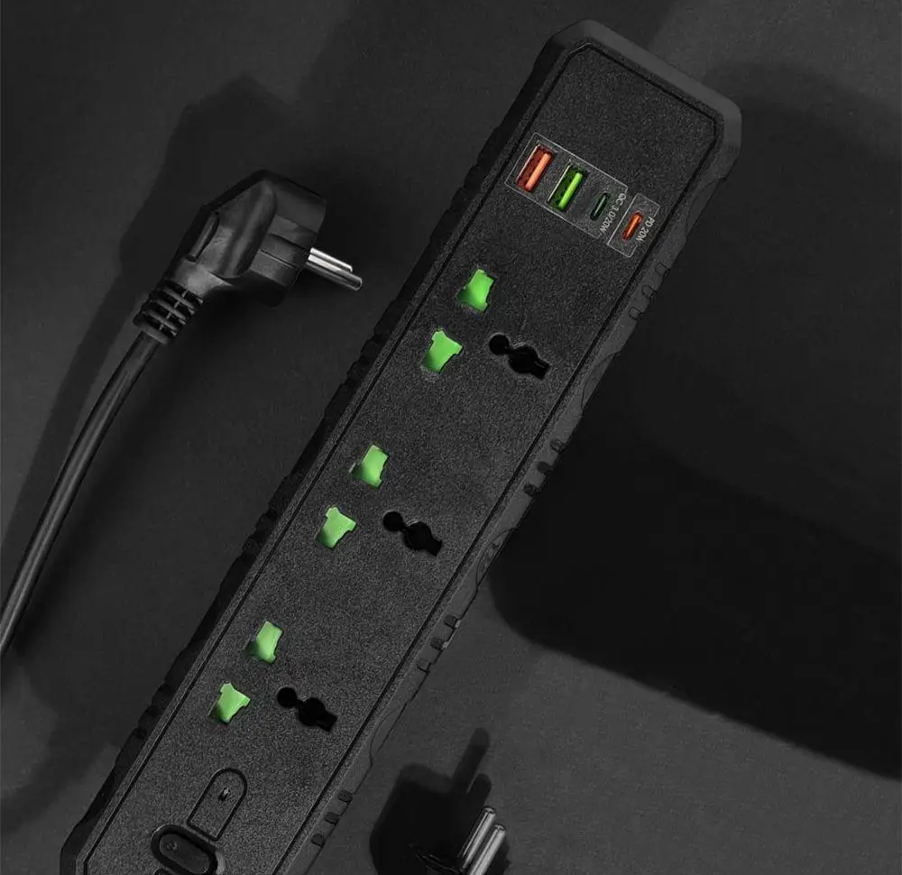 Подовжувач T25-QC 3 розетки/2 USB/2 Type-C захист від перегріву 2 м 3000 Вт Чорний (36879) - фото 4