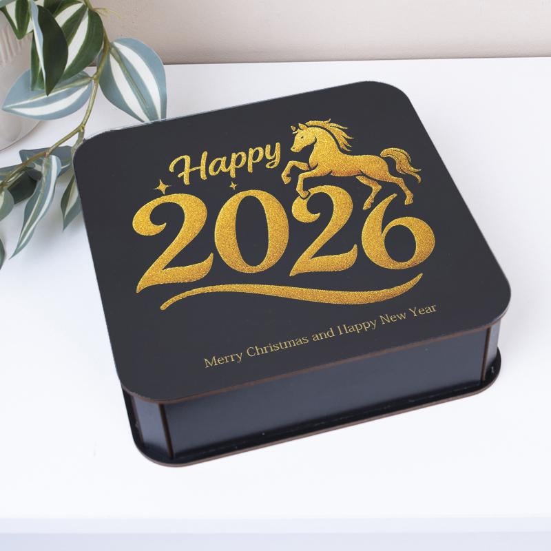 Коробка новогодняя квадратная HAPPY 2026 19,5 см (7494-2)