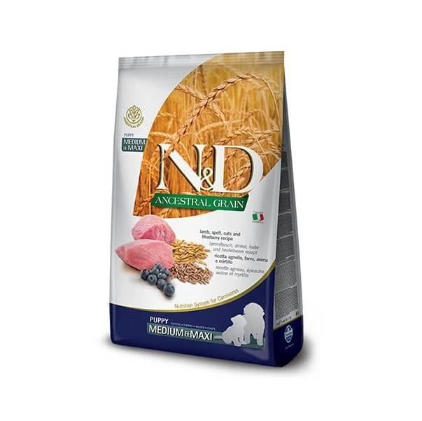 Корм сухой низкозерновой для щенков больших и средних пород Фарма N&D LG LAMB/BLUEBERRY PUPPY MEDIUM&MAX 12 кг (33727)