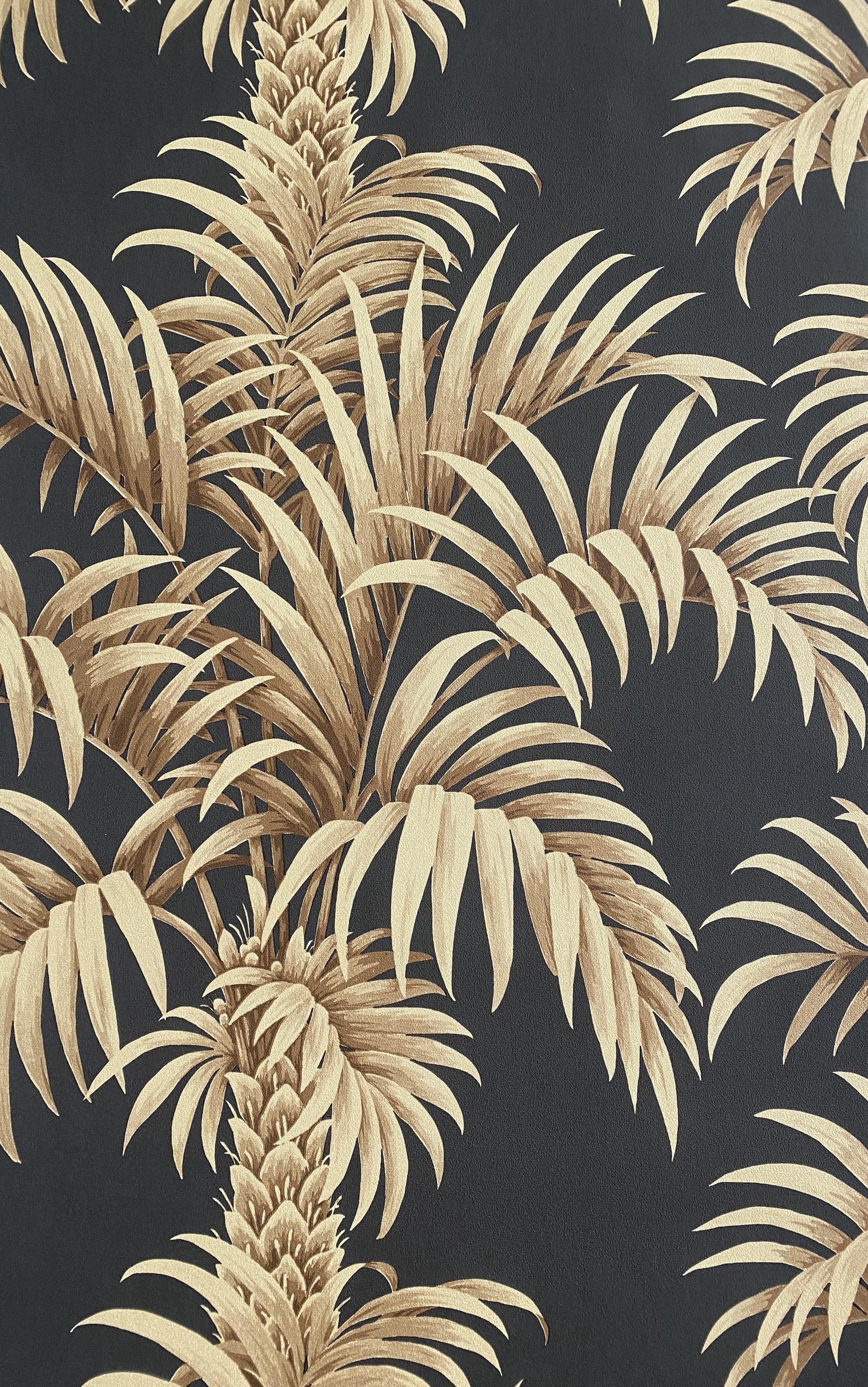 Обои виниловые на флизелиновой основе Grandeco Opportunity Wallcoverings Q0207 Листья Черный