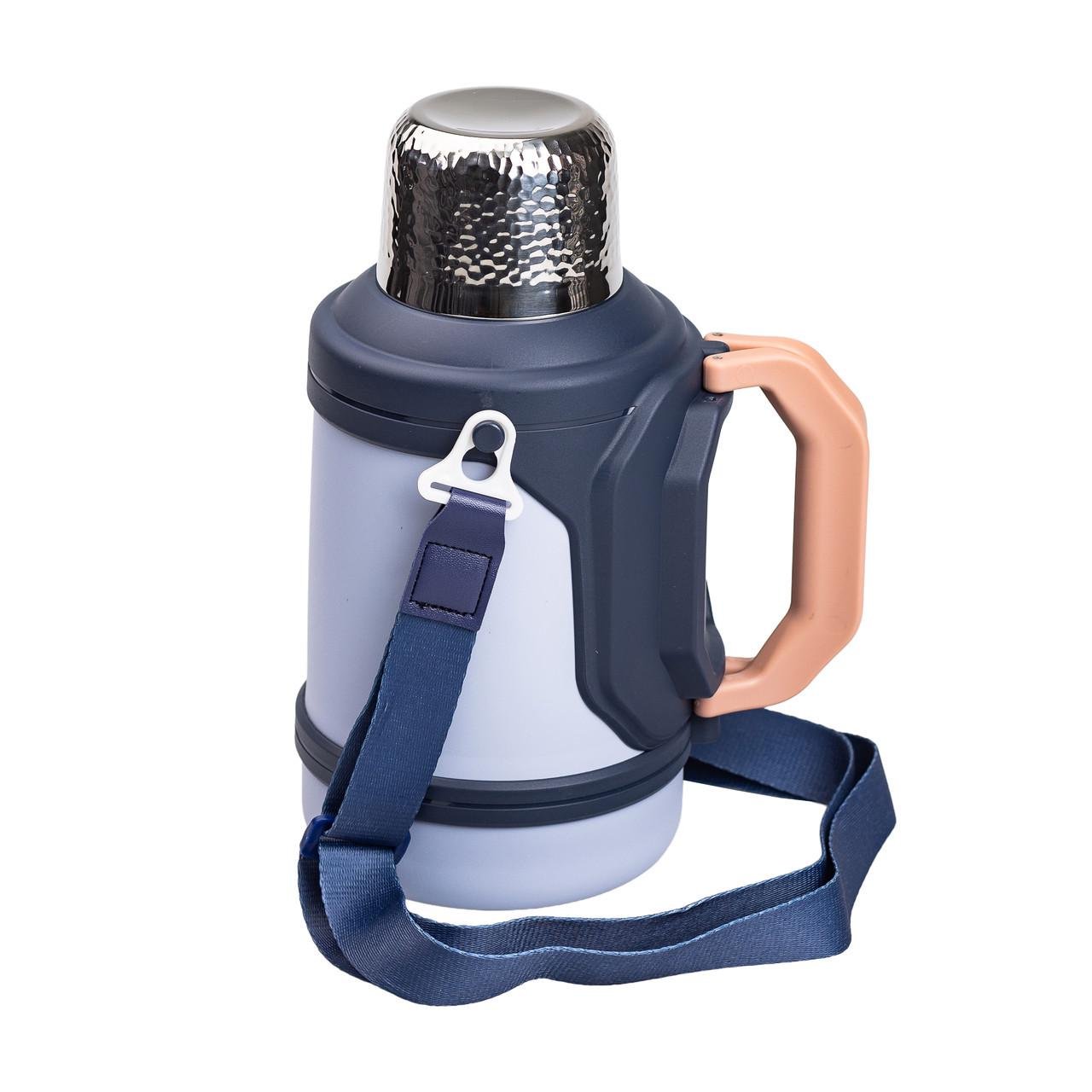 Термос Vacuum Cup с ремешком и складной ручкой 1,5л Темно-синий (HP-14-21BL) - фото 4