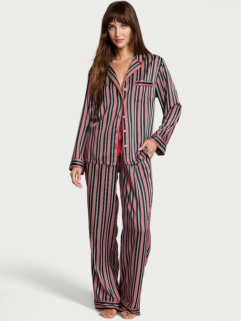 Піжама жіноча Victoria's Secret Glazed Satin Long Pajama Set XS Зелений (3032210785)
