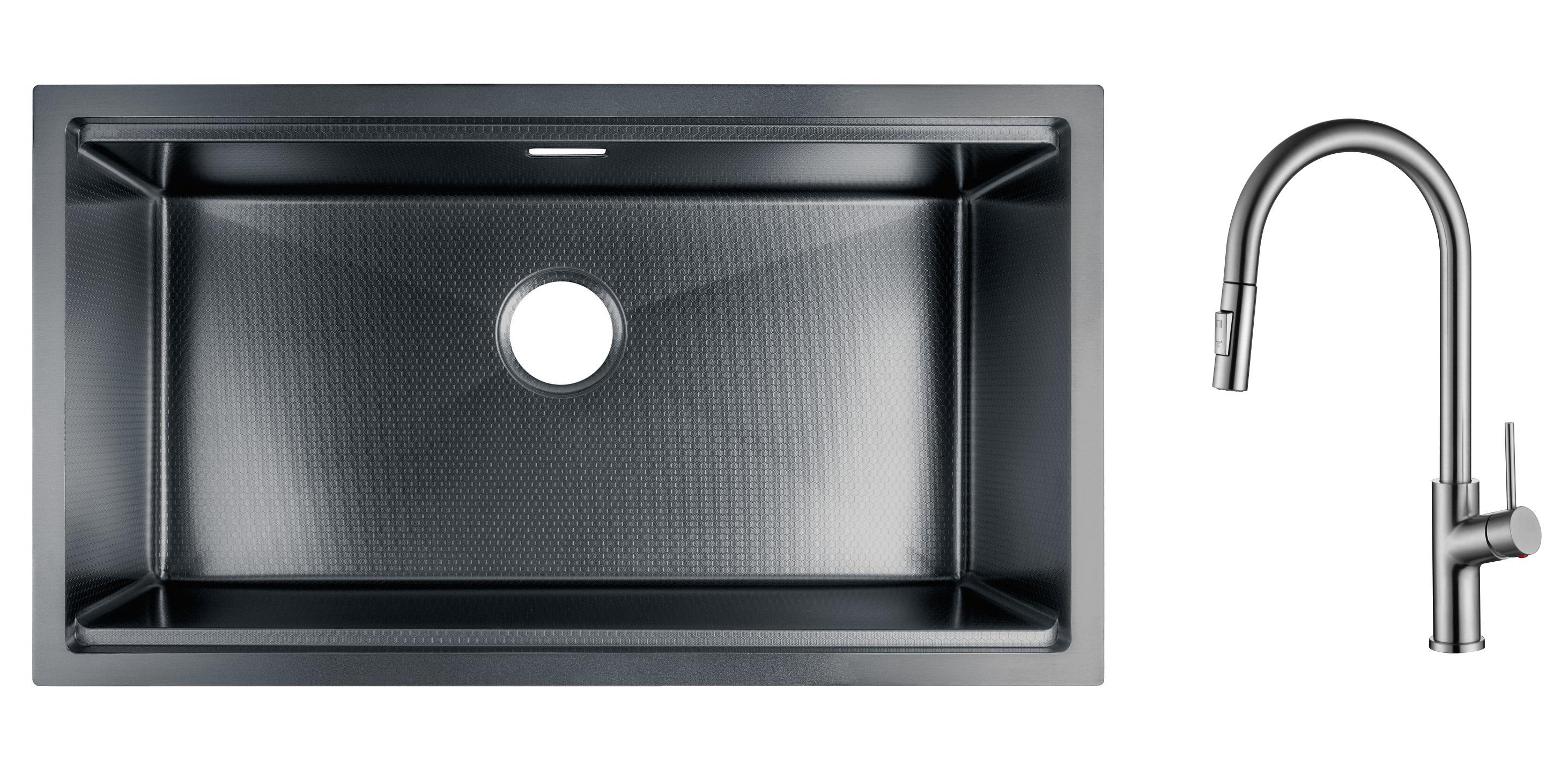 Комплект из кухонной мойки Gunter&Hauer Federbach 8022 Black Honey и кухонного смесителя Gunter&Hauer MOND Br