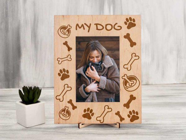 Фоторамка WoodPresent з гравіюванням My Dog 13х18 вертикальна Світле дерево