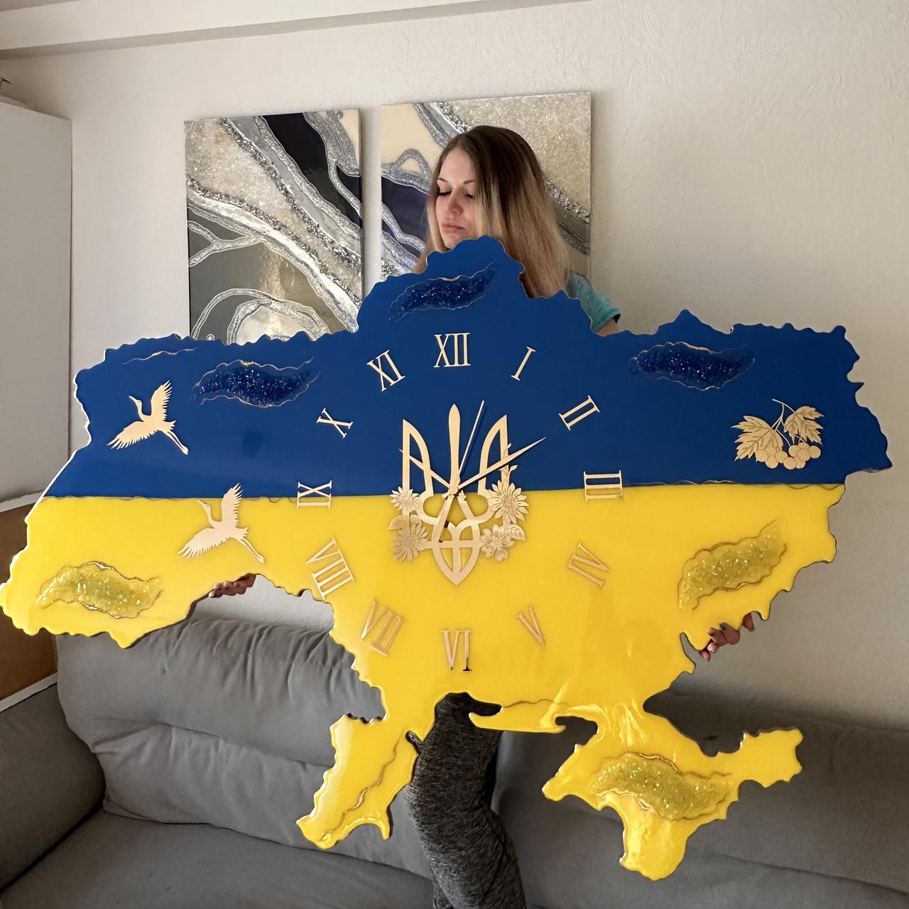 Часы настенные из эпоксидной смолы Карта Украины 80x53 см