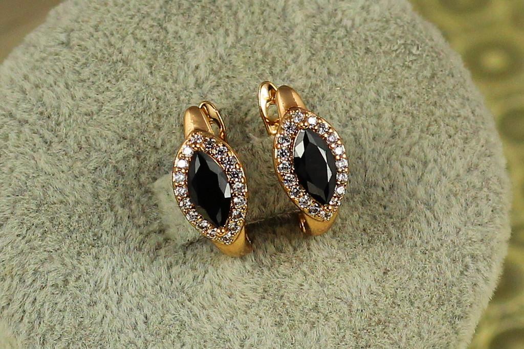 Серьги Xuping Jewelry маркиз с черным камнем в ободке 1,5 см Золотистый (2425027699)