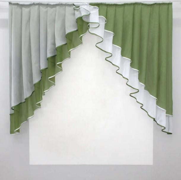 Занавеска/ламбрекен на кухню шифон 150х125 см Оливковый/Белый (00к 59-770)