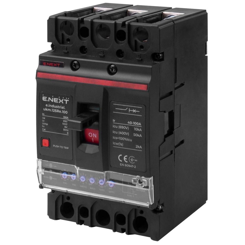 Автоматичний вимикач силовий e.industrial.ukm.125Re.100 з електронним розчіплювачем 3р 100 А i0770057 (43615)