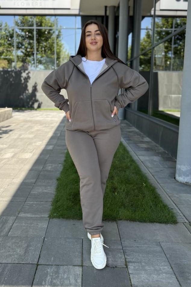 Прогулочный костюм женский с капюшоном 5XL Бежевый/Серый (М137.4) - фото 2 Прогулочный костюм женский с капюшоном 5XL Бежевый/Серый (М137.4) - фото 2