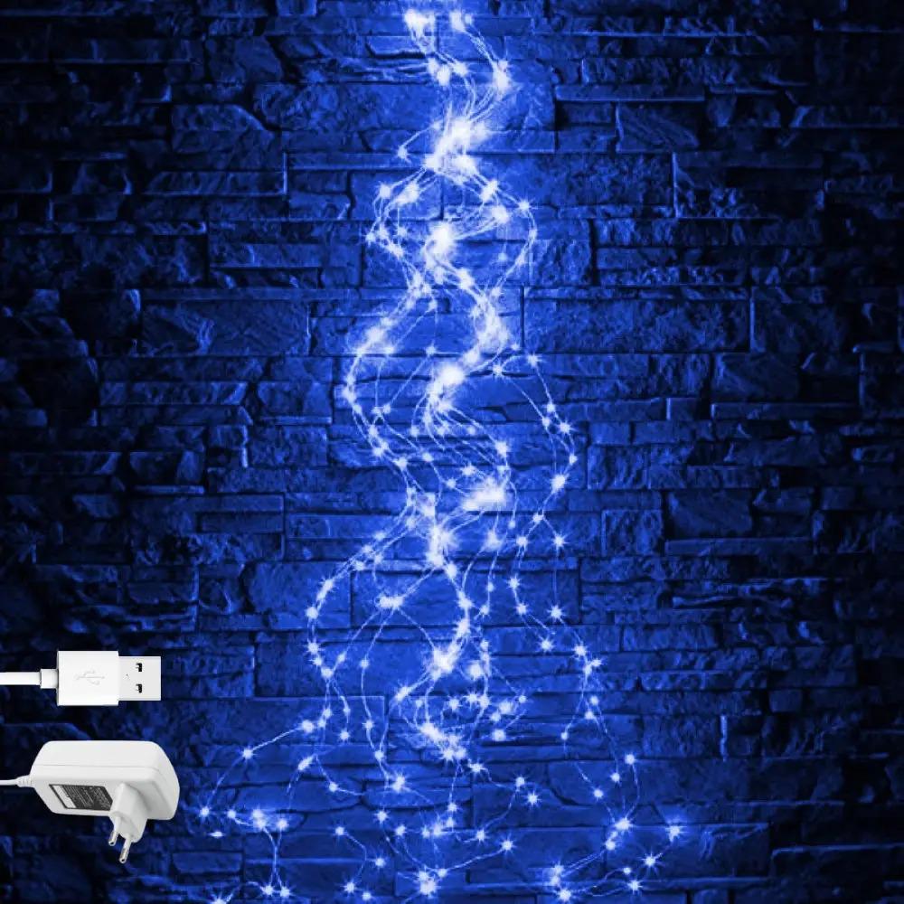 Гирлянда роса Конский хвост 10 нитей по 3 м 300 LED от USB и сети 220В статический режим IP44 Синий Гирлянда роса Конский хвост 10 нитей по 3 м 300 LED от USB и сети 220В статический режим IP44 Синий