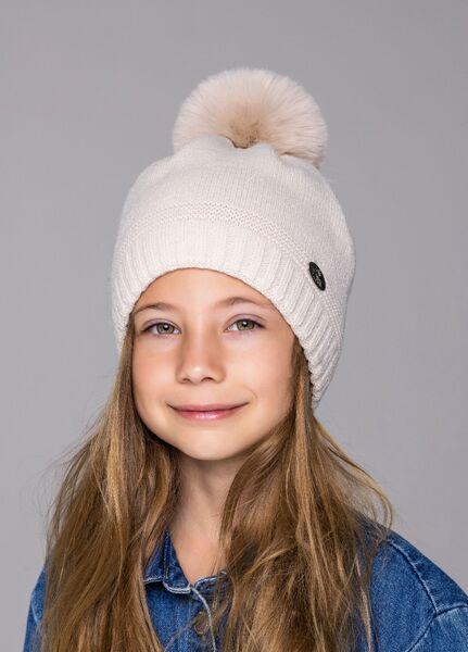 Шапка дитяча для дівчаток Принцеса D857 фліс 48-52 см Бежевий