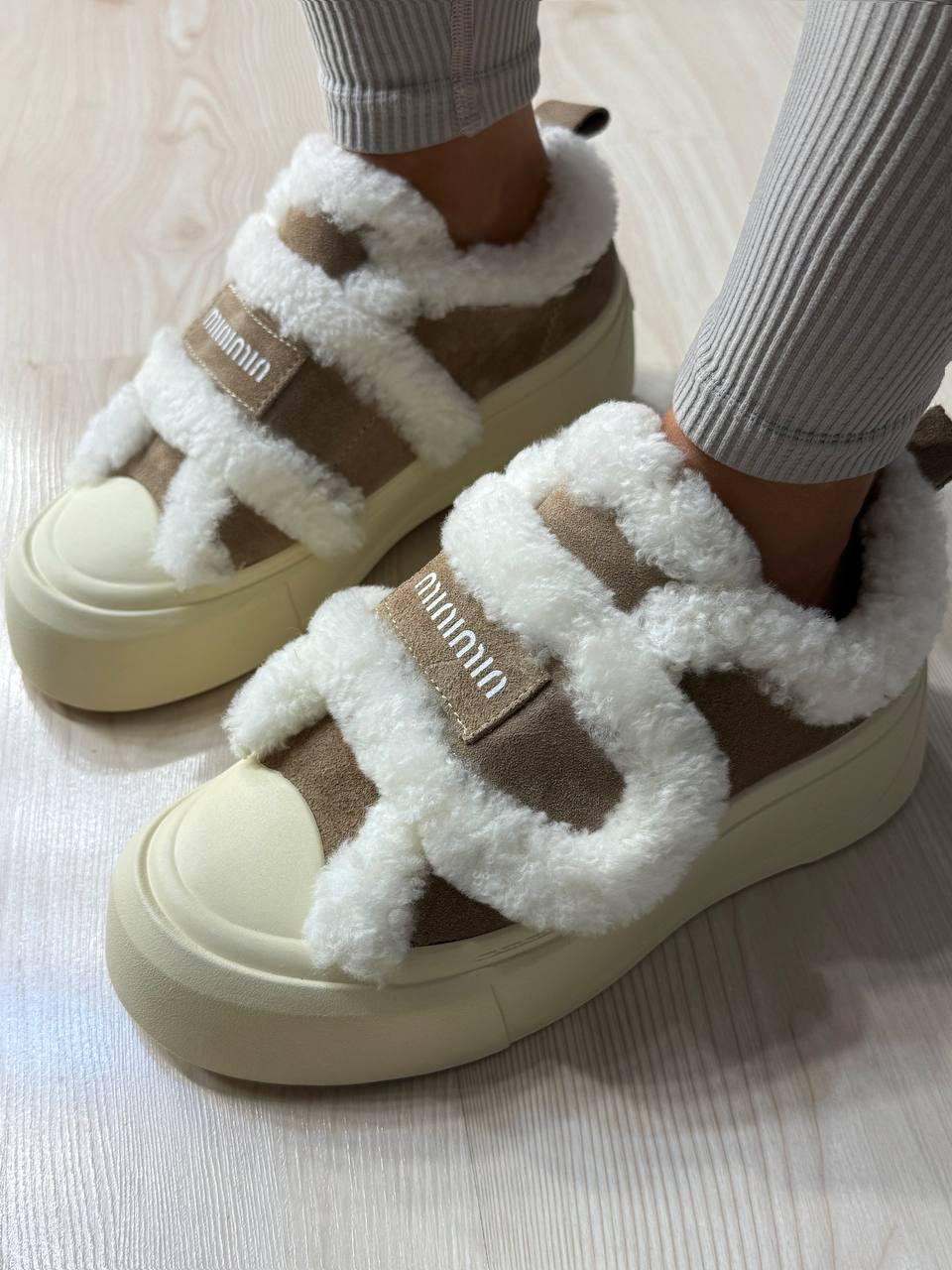 Кеди жіночі Hengji 15-3 з хутром та опушкою на липучці р. 37 Бежевий (5316) - фото 2