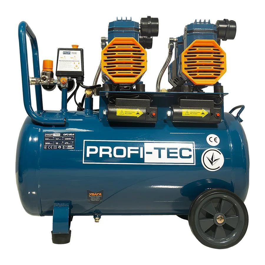 Компрессор безмасляный PROFI-TEC OFC-50.4 50 л 3,0 кВт 475 л/мин с прямым приводом Синий (GR-06579)