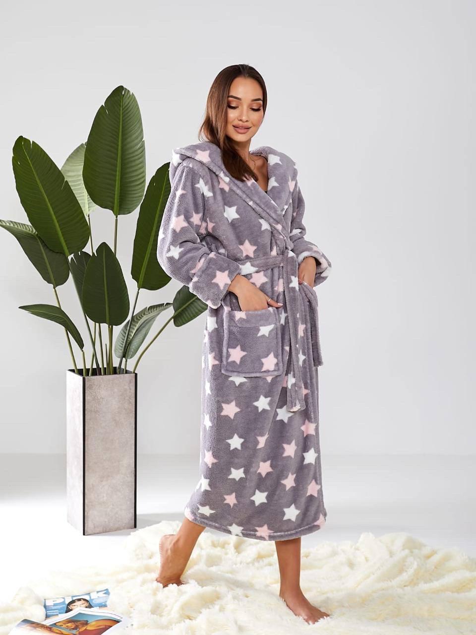 Халат женский с сердечками махровый L-XL (Х-0004L-XL) - фото 4