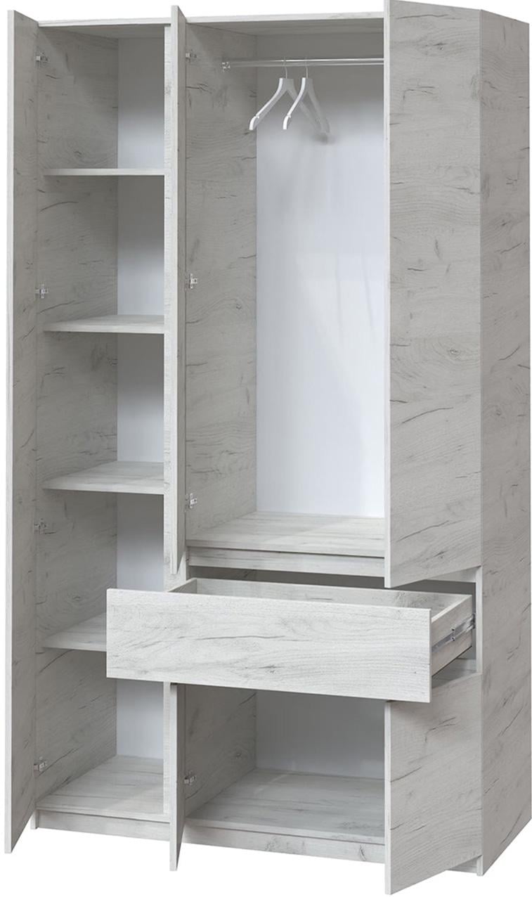 Шкаф для одежды без ручек с полками и ящиком из ЛДСП 1221х2000х520 мм Дуб крафт белый (20486) - фото 2