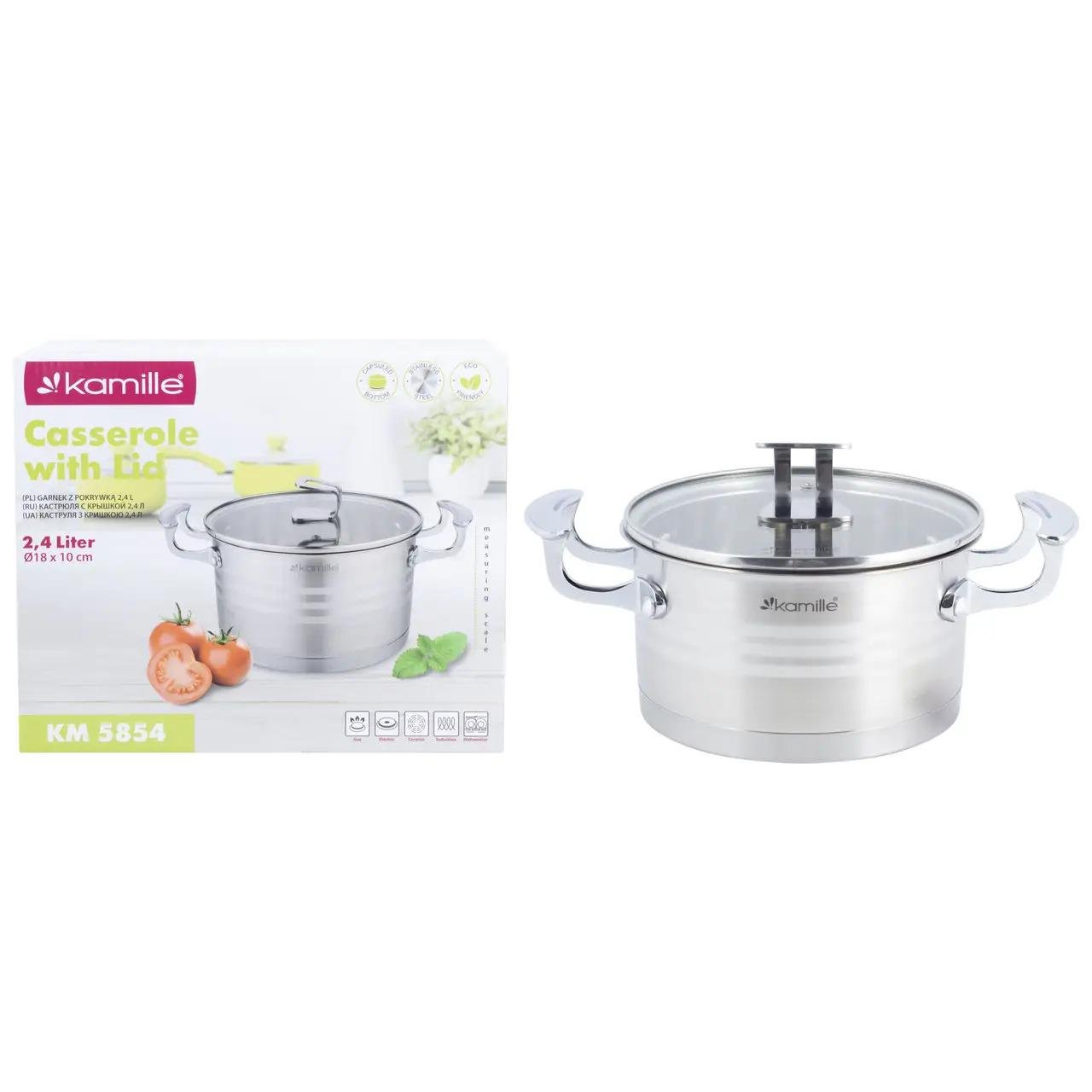 Кастрюля с крышкой Kamille из нержавеющей стали 2,4 л (KM-5854)