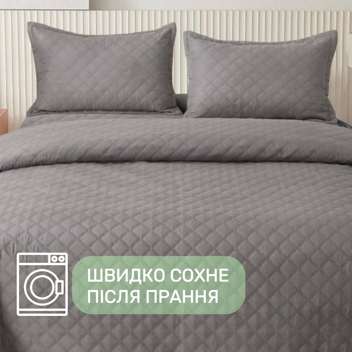 Покривало стьобане та 2 наволочки з подушками Koloco 100% бавовна євро 200х230 см Темно-сірий (41700) - фото 4