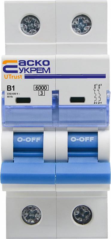 Автоматический выключатель модульный АСКО-УКРЕМ UTrust 2р 1А B 6 kА (A0010210015)