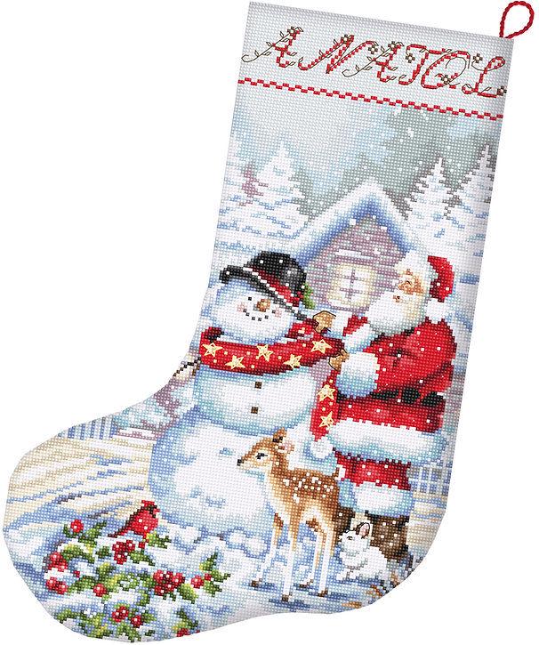 Набір для вишивання хрестиком L8016 Snowman and Santa Stocking Letistitch